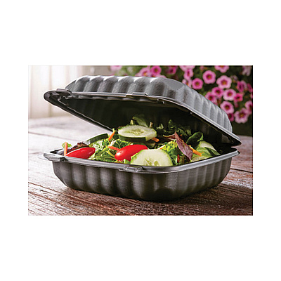 Pactiv Evergreen EarthChoice SmartLock Microwavable MFPP Hinged Lid Container, 8.31 x 8.35 x 3.1, Black, Plastic, 200/Carton (PCTYCNB08010000)