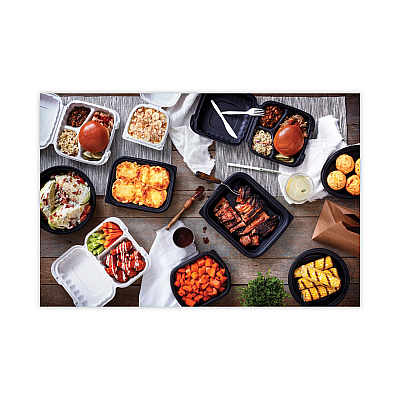 Pactiv Evergreen EarthChoice SmartLock Microwavable MFPP Hinged Lid Container, 3-Compartment, 8.3 x 8.3 x 3.4, Black, Plastic, 200/Carton (PCTYCNB08030000)