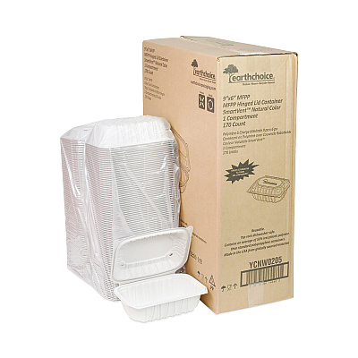 Pactiv Evergreen EarthChoice Vented Microwavable MFPP Hinged Lid Container, 9 x 6 x 3.1, White, Plastic, 170/Carton (PCTYCNW0205)