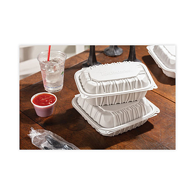 Pactiv Evergreen EarthChoice Vented Microwavable MFPP Hinged Lid Container, 9 x 6 x 3.1, White, Plastic, 170/Carton (PCTYCNW0205)