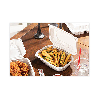 Pactiv Evergreen EarthChoice Vented Microwavable MFPP Hinged Lid Container, 9 x 6 x 3.1, White, Plastic, 170/Carton (PCTYCNW0205)