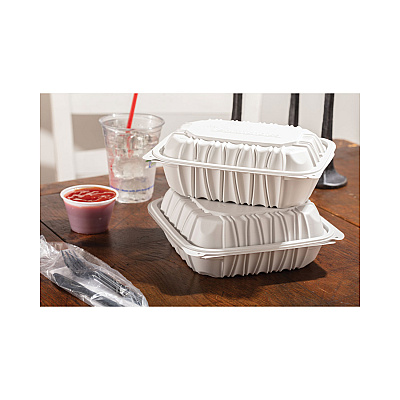 Pactiv Evergreen EarthChoice Vented Microwavable MFPP Hinged Lid Container, 9 x 6 x 2.75, White, Plastic, 170/Carton (PCTYCNW0207)