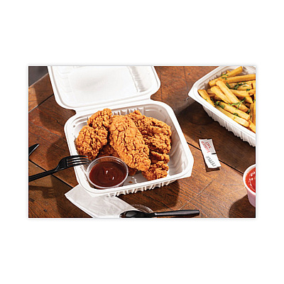 Pactiv Evergreen EarthChoice Vented Microwavable MFPP Hinged Lid Container, 8.5 x 8.5 x 3.1, White, Plastic, 146/Carton (PCTYCNW0851)
