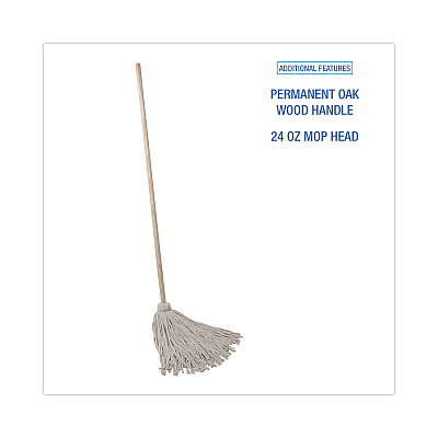 Boardwalk Handle/Deck Mops, #24 White Cotton Head, 54" Natural Wood Handle, 6/Pack (BWK124C)