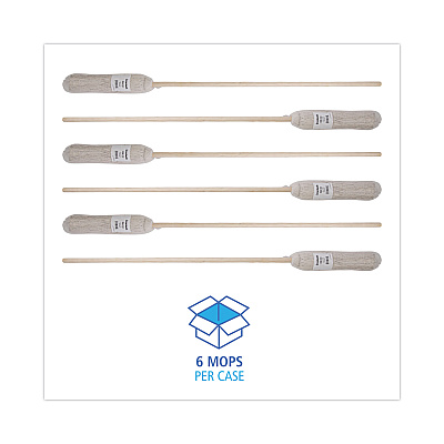 Boardwalk Handle/Deck Mops, #24 White Cotton Head, 54" Natural Wood Handle, 6/Pack (BWK124C)
