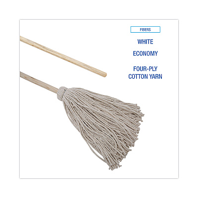 Boardwalk Handle/Deck Mops, #24 White Cotton Head, 54" Natural Wood Handle, 6/Pack (BWK124C)