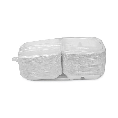 Pactiv Evergreen EarthChoice Bagasse Hinged Lid Container, 3-Compartment, Dual Tab Lock, 7.8 x 7.8 x 2.8, Natural, Sugarcane, 150/Carton (PCTYMCH08030001)