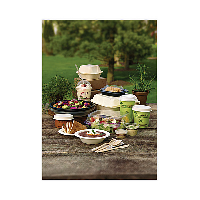 Pactiv Evergreen EarthChoice Bagasse Hinged Lid Container, 3-Compartment, Dual Tab Lock, 7.8 x 7.8 x 2.8, Natural, Sugarcane, 150/Carton (PCTYMCH08030001)
