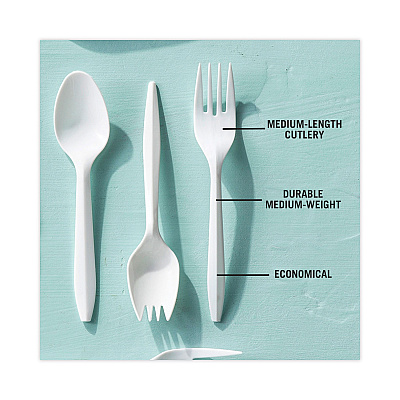 Pactiv Evergreen Fieldware Cutlery, Fork, Mediumweight, White, 1,000/Carton (PCTYFWFWCH)