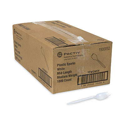 Pactiv Evergreen Fieldware Cutlery, Spork, Mediumweight, White, 1,000/Carton (PCTYFWQWCH)