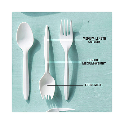 Pactiv Evergreen Fieldware Cutlery, Spork, Mediumweight, White, 1,000/Carton (PCTYFWQWCH)