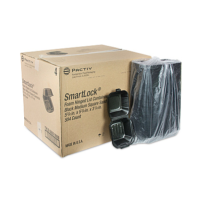 Pactiv Evergreen SmartLock Foam Hinged Lid Container, Sandwich, 5.75 x 5.75 x 3.25, Black, 504/Carton (PCTYHLB06000000)