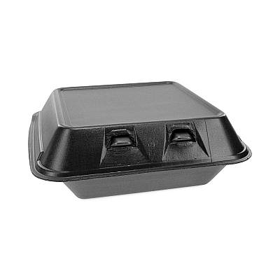 Pactiv Evergreen SmartLock Foam Hinged Lid Container, Medium, 3-Compartment, 8 x 8.5 x 3, Black, 150/Carton (PCTYHLB08030000)