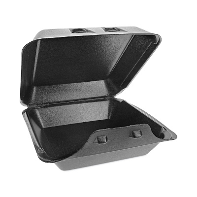 Pactiv Evergreen SmartLock Foam Hinged Lid Container, Large, 9 x 9.13 x 3.25, Black, 150/Carton (PCTYHLB09010000)