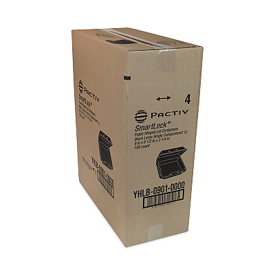 Pactiv Evergreen SmartLock Foam Hinged Lid Container, Large, 9 x 9.13 x 3.25, Black, 150/Carton (PCTYHLB09010000)