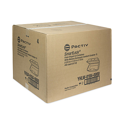 Pactiv Evergreen SmartLock Foam Hinged Lid Container, Medium, 8.75 x 4.5 x 3.13, White, 440/Carton (PCTYHLW01840000)