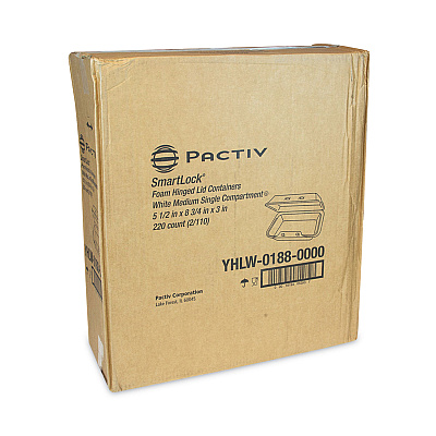 Pactiv Evergreen SmartLock Foam Hinged Lid Container, Medium, 8.75 x 5.5 x 3, White, 220/Carton (PCTYHLW01880000)