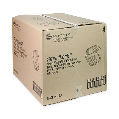 Pactiv Evergreen SmartLock Foam Hinged Lid Container, Sandwich, 5.75 x 5.75 x 3.25, White, 504/Carton (PCTYHLW06000000)