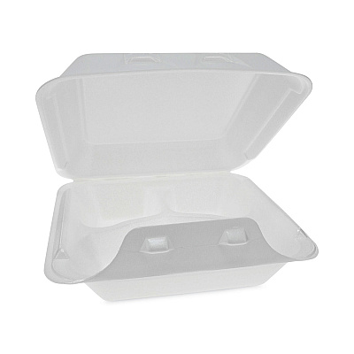 Pactiv Evergreen SmartLock Foam Hinged Lid Container, Medium, 3-Compartment, 8 x 8.5 x 3, White, 150/Carton (PCTYHLW08030000)