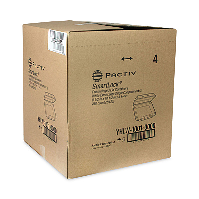 Pactiv Evergreen SmartLock Foam Hinged Lid Container, X-Large, 9.5 x 10.5 x 3.25, White, 250/Carton (PCTYHLW10010000)