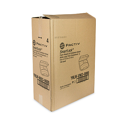 Pactiv Evergreen SmartLock Vented Foam Hinged Lid Container, 3-Compartment, 9 x 9.25 x 3.25, White, 150/Carton (PCTYHLWV9030000)