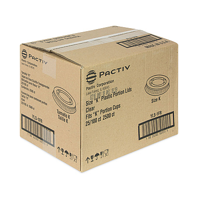 Pactiv Evergreen Plastic Portion Cup Lid, Fits 0.5 oz to 1 oz Cups, Clear, 100/Sleeve, 25 Sleeves/Carton (PCTYLS1FR)