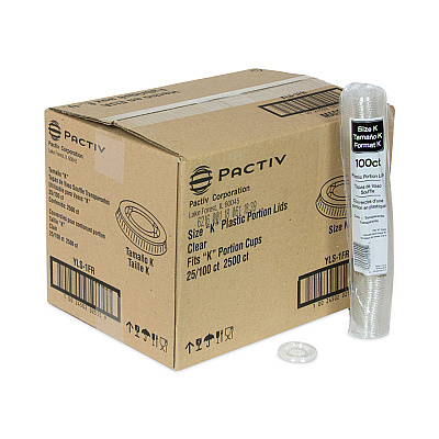 Pactiv Evergreen Plastic Portion Cup Lid, Fits 0.5 oz to 1 oz Cups, Clear, 100/Sleeve, 25 Sleeves/Carton (PCTYLS1FR)