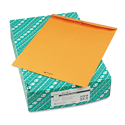 Quality Park Clasp Envelope, 32 lb Bond Weight Kraft, #15 1/2, Square Flap, Clasp/Gummed Closure, 12 x 15.5, Brown Kraft, 100/Box (QUA37810)