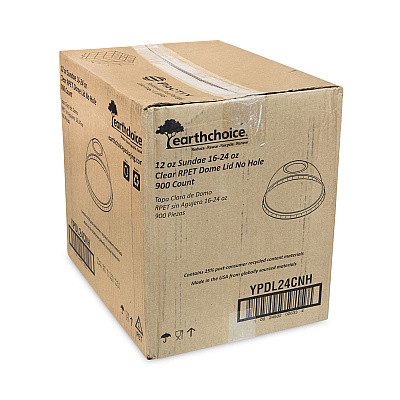 Pactiv Evergreen EarthChoice Strawless RPET Lid, Dome Lid, Clear, Fits 12 oz to 24 oz "B" Cups, Clear, 1,020/Carton (PCTYPDL24CNH)