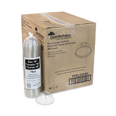 Pactiv Evergreen EarthChoice Strawless RPET Lid, Dome Lid, Clear, Fits 12 oz to 24 oz "B" Cups, Clear, 1,020/Carton (PCTYPDL24CNH)