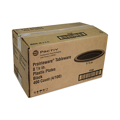 Pactiv Evergreen Prairieware Impact Plastic Dinnerware, Plate, 8.88" dia, Black, 400/Carton (PCTYPI9E)