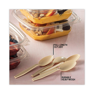 Pactiv Evergreen EarthChoice PSM Cutlery, Heavyweight, Spoon, 5.88", Tan, 1,000/Carton (PCTYPSMSTEC)