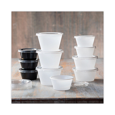 Pactiv Evergreen Plastic Portion Cup, 2 oz, Black, 200/Bag, 12 Bags/Carton (PCTYS200E)