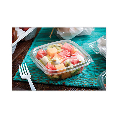Pactiv Evergreen EarthChoice Recycled PET Container Lid, For 8/12/16 oz Container Bases, 5.5 x 5.5 x 0.38, Clear, Plastic, 504/Carton (PCTYSACLD05)