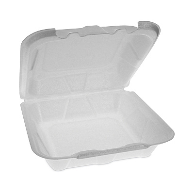 Pactiv Evergreen Vented Foam Hinged Lid Container, Dual Tab Lock Economy, 8.42 x 8.15 x 3, White, 150/Carton (PCTYTD18801ECON)