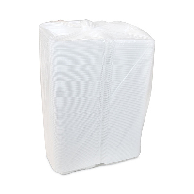 Pactiv Evergreen Vented Foam Hinged Lid Container, Dual Tab Lock Economy, 8.42 x 8.15 x 3, White, 150/Carton (PCTYTD18801ECON)