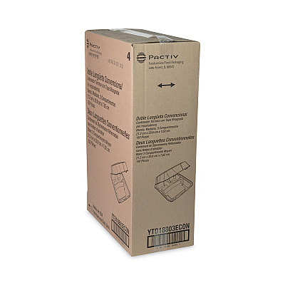 Pactiv Evergreen Vented Foam Hinged Lid Container, Dual Tab Lock Economy, 3-Compartment, 8.42 x 8.15 x 3, White, 150/Carton (PCTYTD18803ECON)
