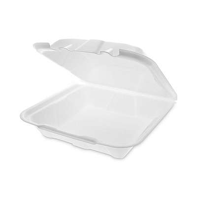Pactiv Evergreen Vented Foam Hinged Lid Container, Dual Tab Lock Economy, 9.13 x 9 x 3.25, White, 150/Carton (PCTYTD19901ECON)