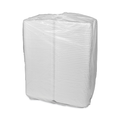 Pactiv Evergreen Vented Foam Hinged Lid Container, Dual Tab Lock Economy, 9.13 x 9 x 3.25, White, 150/Carton (PCTYTD19901ECON)