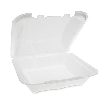 Pactiv Evergreen Vented Foam Hinged Lid Container, Dual Tab Lock, 9.13 x 9 x 3.25, White, 150/Carton (PCTYTD199010000)