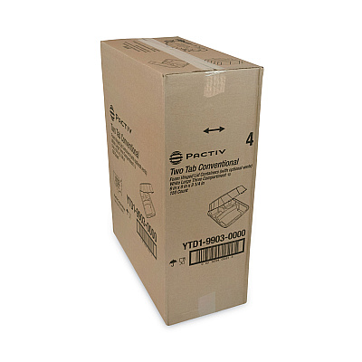Pactiv Evergreen Vented Foam Hinged Lid Container, Dual Tab Lock, 3-Compartment, 9.13 x 9 x 3.25, White, 150/Carton (PCTYTD199030000)