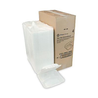 Pactiv Evergreen Vented Foam Hinged Lid Container, Dual Tab Lock, 3-Compartment, 9.13 x 9 x 3.25, White, 150/Carton (PCTYTD199030000)