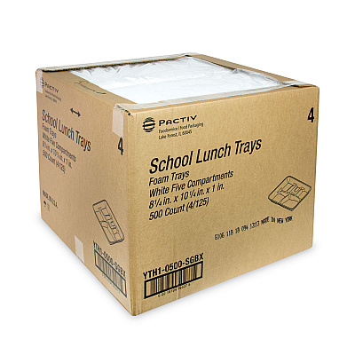 Pactiv Evergreen Foam School Trays, 5-Compartment Tray, 8.25 x 10.5 x 1,  White, 500/Carton (PCTYTH10500SGBX)