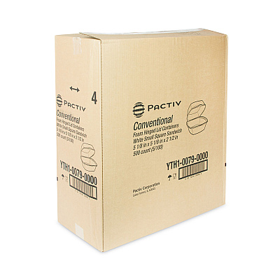 Pactiv Evergreen Foam Hinged Lid Container, Single Tab Lock, 5.13 x 5.13 x 2.5, White, 500/Carton (PCTYTH100790000)
