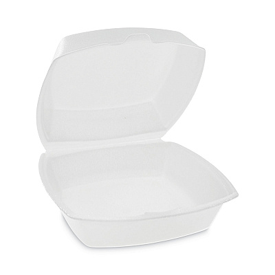 Pactiv Evergreen Foam Hinged Lid Container, Single Tab Lock, 6.38 x 6.38 x 3, White, 500/Carton (PCTYTH100800000)