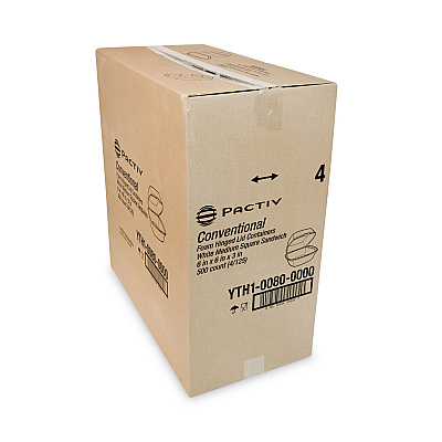 Pactiv Evergreen Foam Hinged Lid Container, Single Tab Lock, 6.38 x 6.38 x 3, White, 500/Carton (PCTYTH100800000)