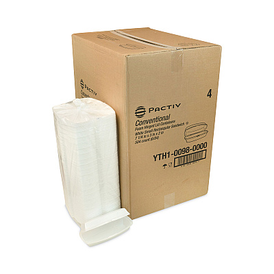 Pactiv Evergreen Foam Hinged Lid Container, Single Tab Lock Hot Dog, 7.25 x 3 x 2, White, 504/Carton (PCTYTH100980000)