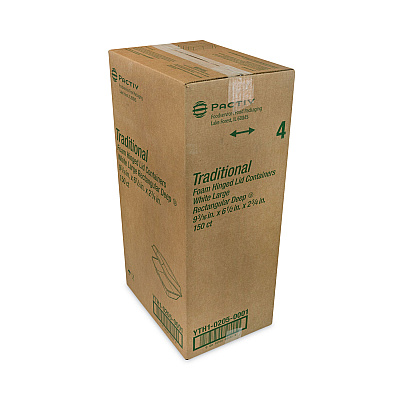 Pactiv Evergreen Foam Hinged Lid Container, Single Tab Lock #205 Utility, 9.19 x 6.5 x 2.75, White, 150/Carton (PCTYTH102050001)