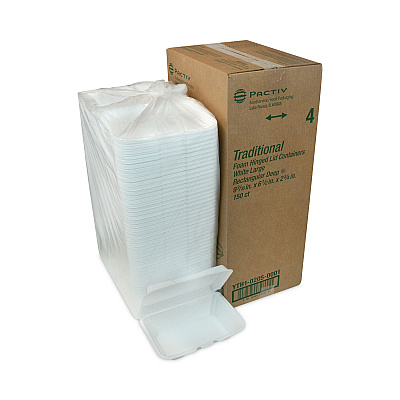 Pactiv Evergreen Foam Hinged Lid Container, Single Tab Lock #205 Utility, 9.19 x 6.5 x 2.75, White, 150/Carton (PCTYTH102050001)