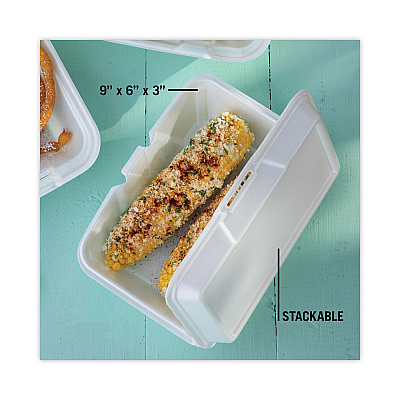 Pactiv Evergreen Foam Hinged Lid Container, Single Tab Lock #205 Utility, 9.19 x 6.5 x 2.75, White, 150/Carton (PCTYTH102050001)